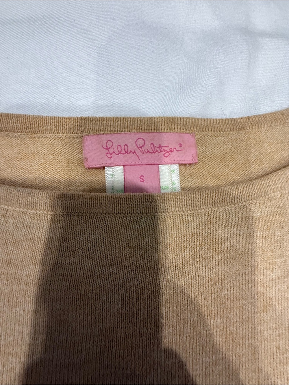 Lilly Pulitzer Camel Knit Sweater with Pink Label
